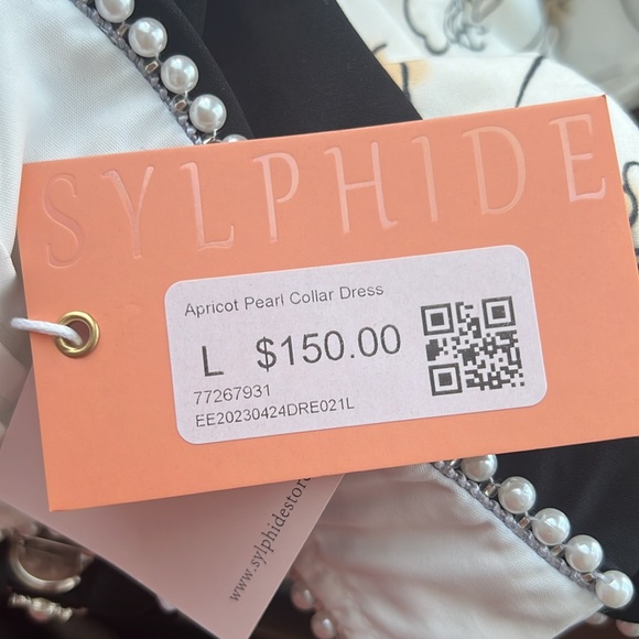 Vintage Style Puff Sleeve Feminine Apricot Pearl Collar Print Dress - Picture 6 of 6